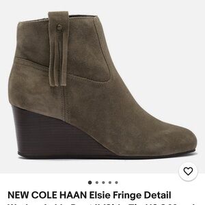 Cole Haan Women's Elsie Detail Booties II in Morel Suede Wedge Ankle Boots Gray